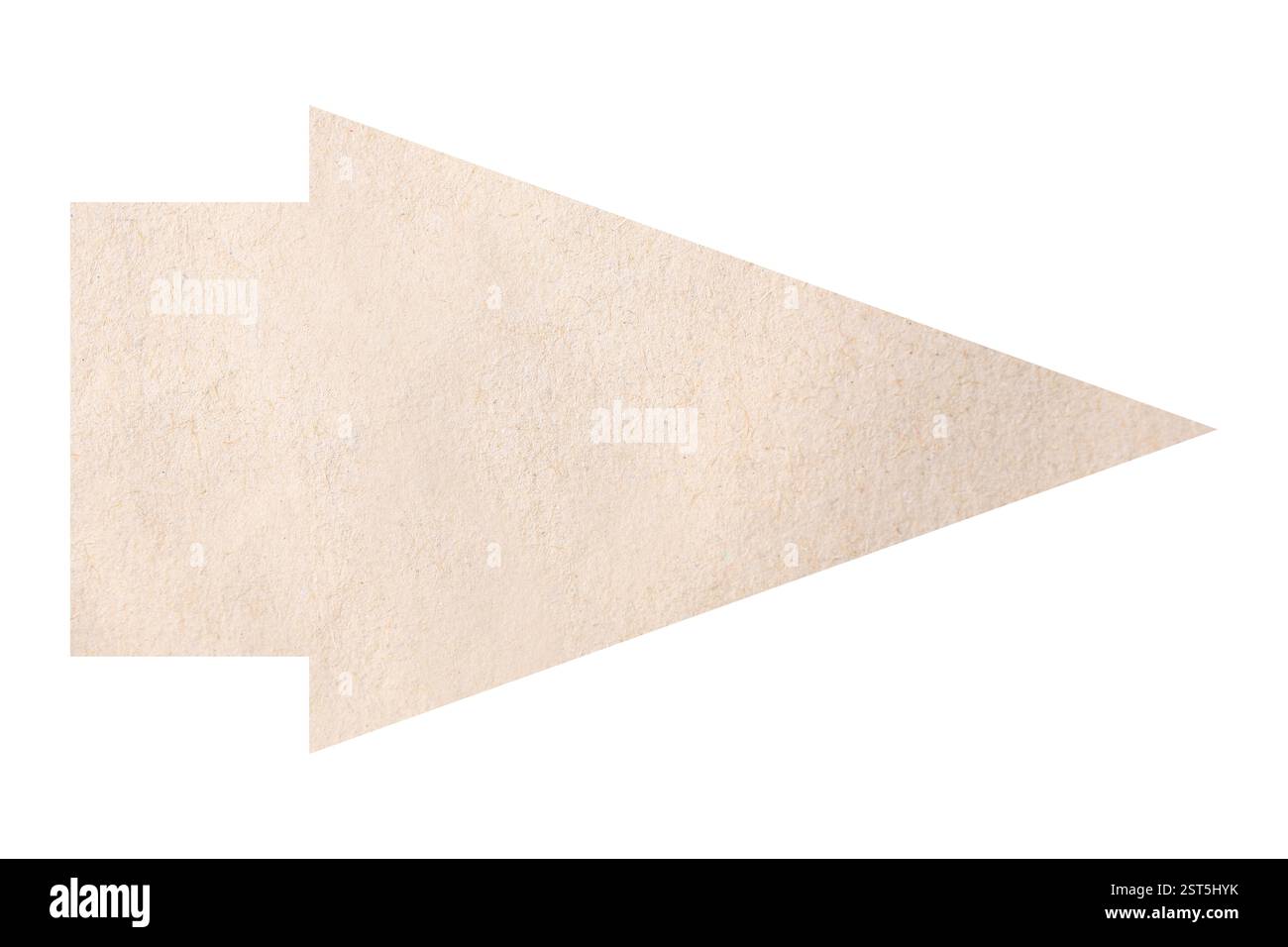 Pfeil mit Papierstruktur isoliert auf weiß Stockfoto