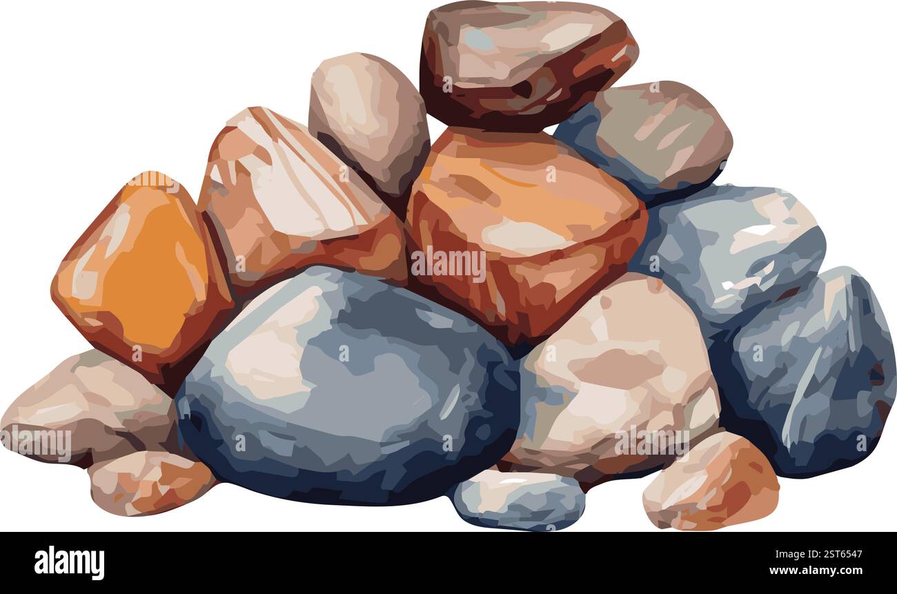 Aquarellvektor-Illustration von bunten Steinen und Kieselsteinen Stock Vektor