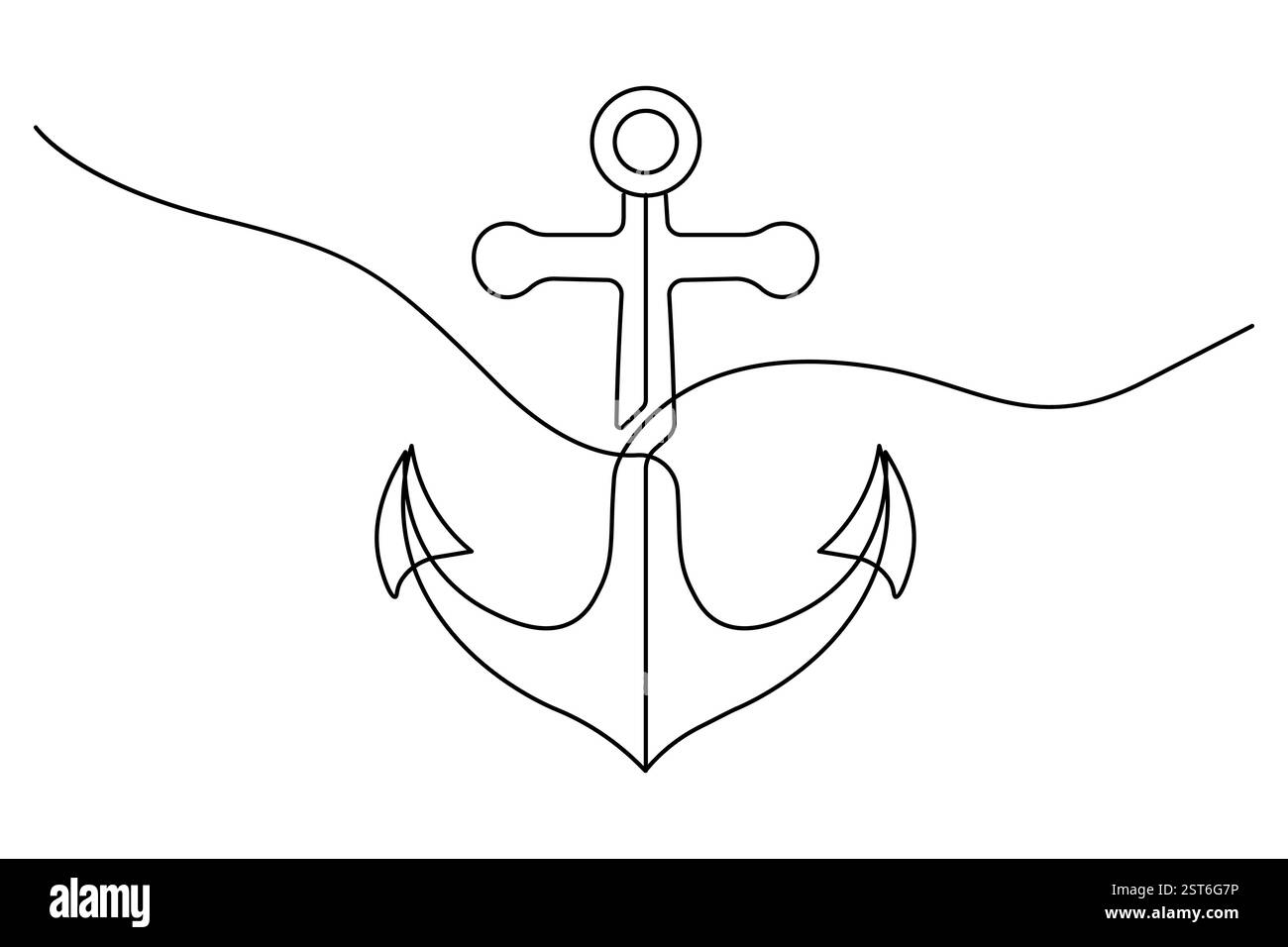 Durchgehende einzeilige Zeichnung des schönen Schiffsankers für die Firmenlogos-Identität mit Umrissvektor-Illustration. Stock Vektor