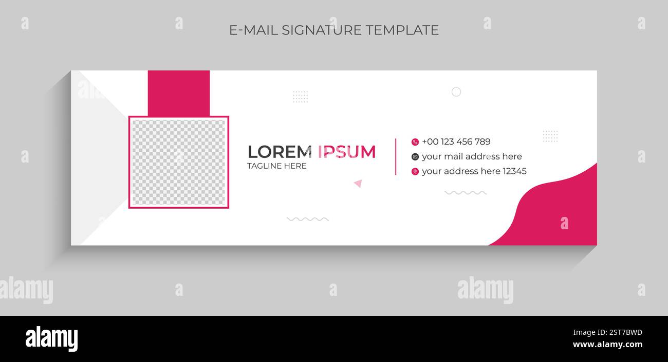 Moderne, farbenfrohe, kreative E-Mail-Signatur-Designvorlage für Unternehmen. Business-E-Mail-Signatur in rosafarbener Farbe. Stock Vektor