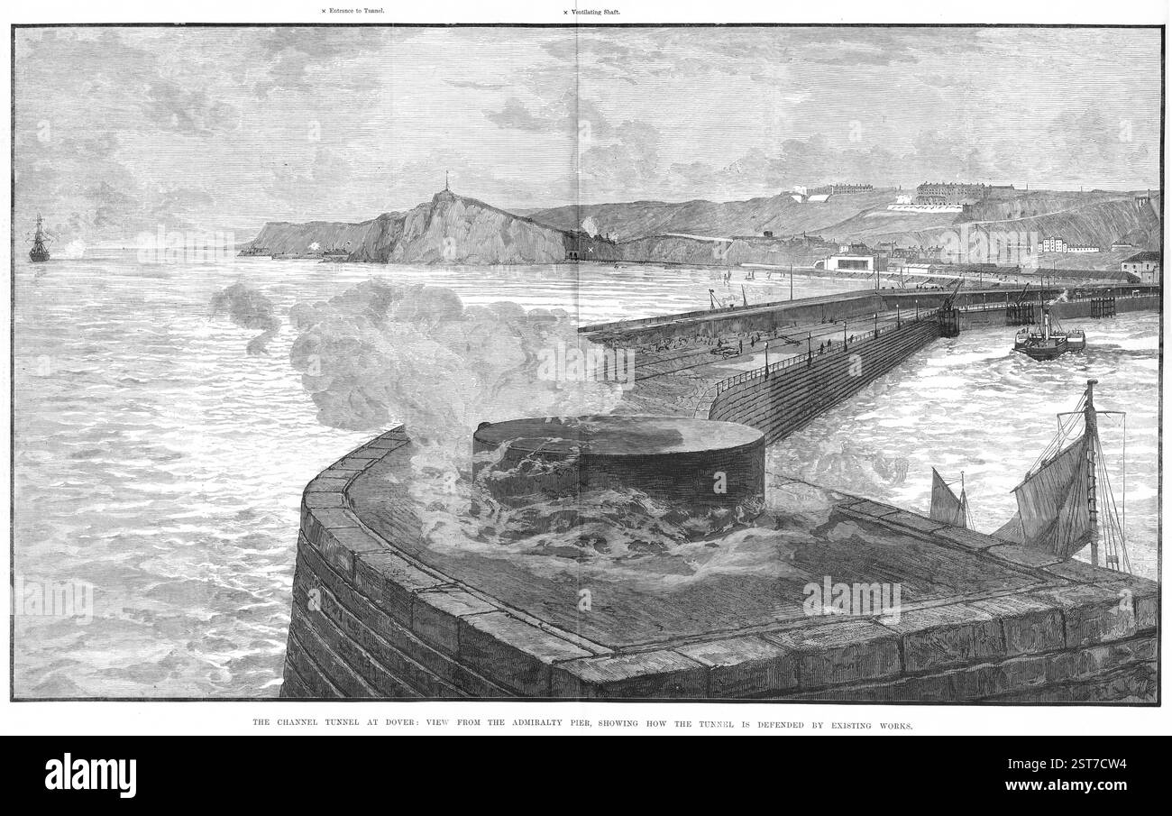 Eine Gravur, die das Werk an einem Kanaltunnel in Dover zeigt. Aus den Illustrated London News, 4. März 1882. Stockfoto