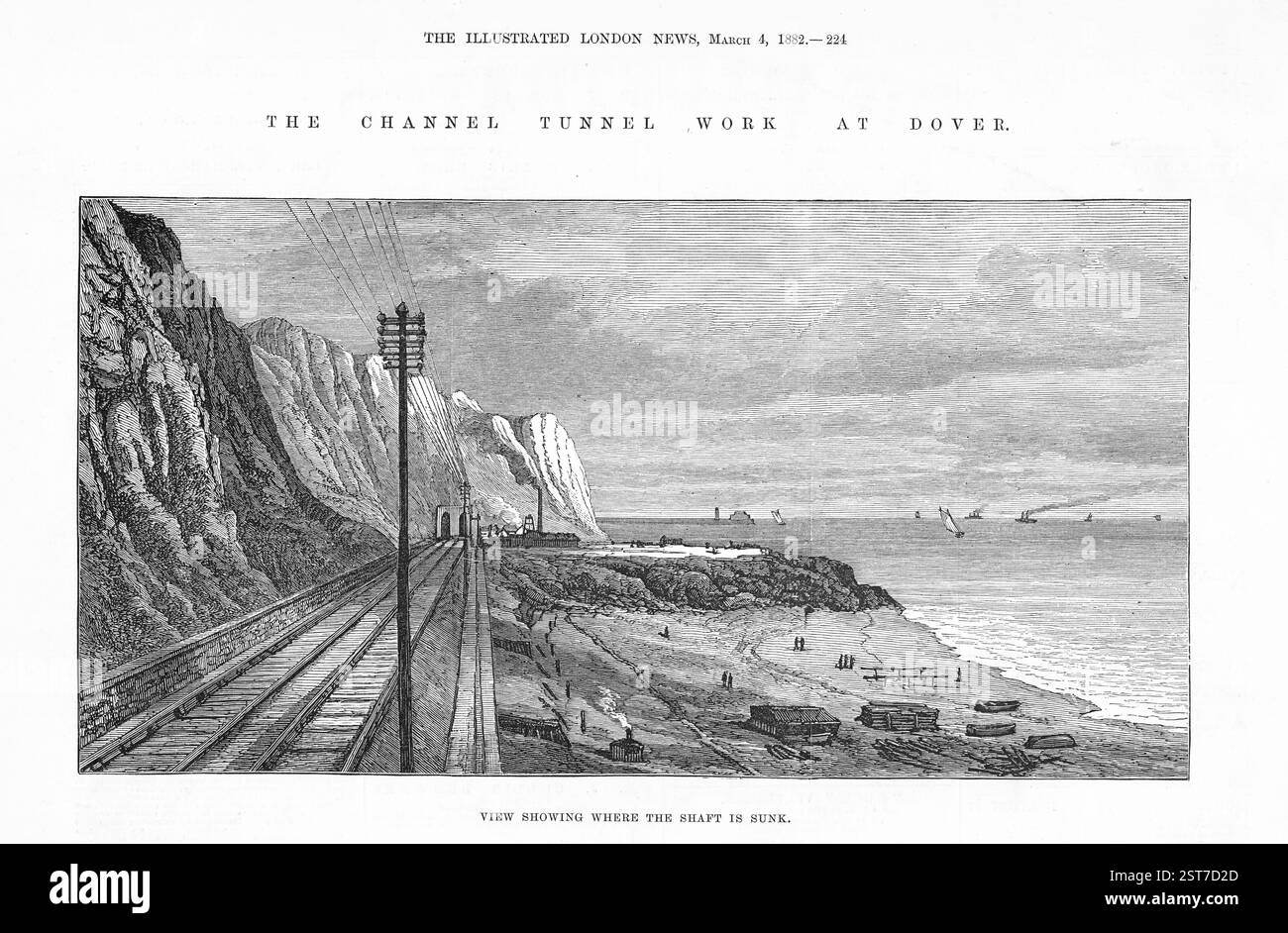 Eine Gravur, die das Werk an einem Kanaltunnel in Dover zeigt. Aus den Illustrated London News, 4. März 1882. Stockfoto