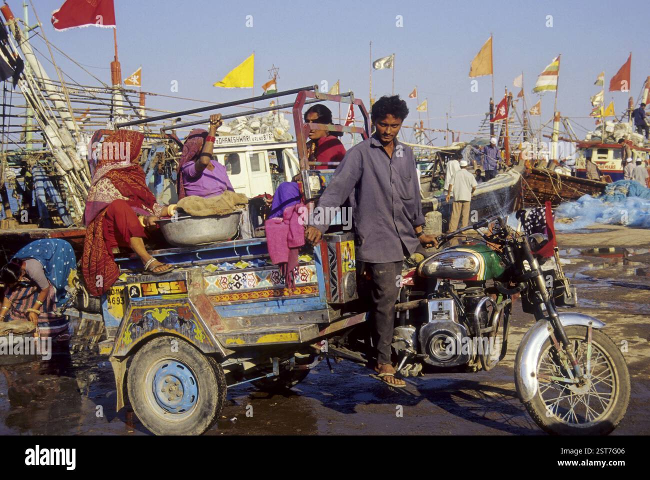 Motorrad Rikscha, diu Union, Indien Stockfoto