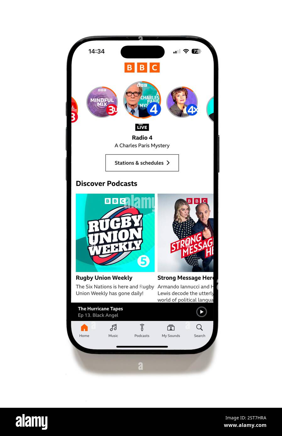 BBC Sounds App auf einem iPhone 16 Plus Stockfoto