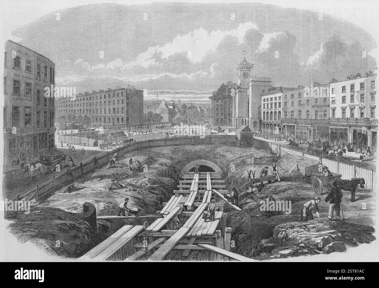 Percy William Justyne - Bau der Metropolitan Railway, der weltweit ersten U-Bahn - die Eisenbahn wurde 1863 eröffnet. Stockfoto