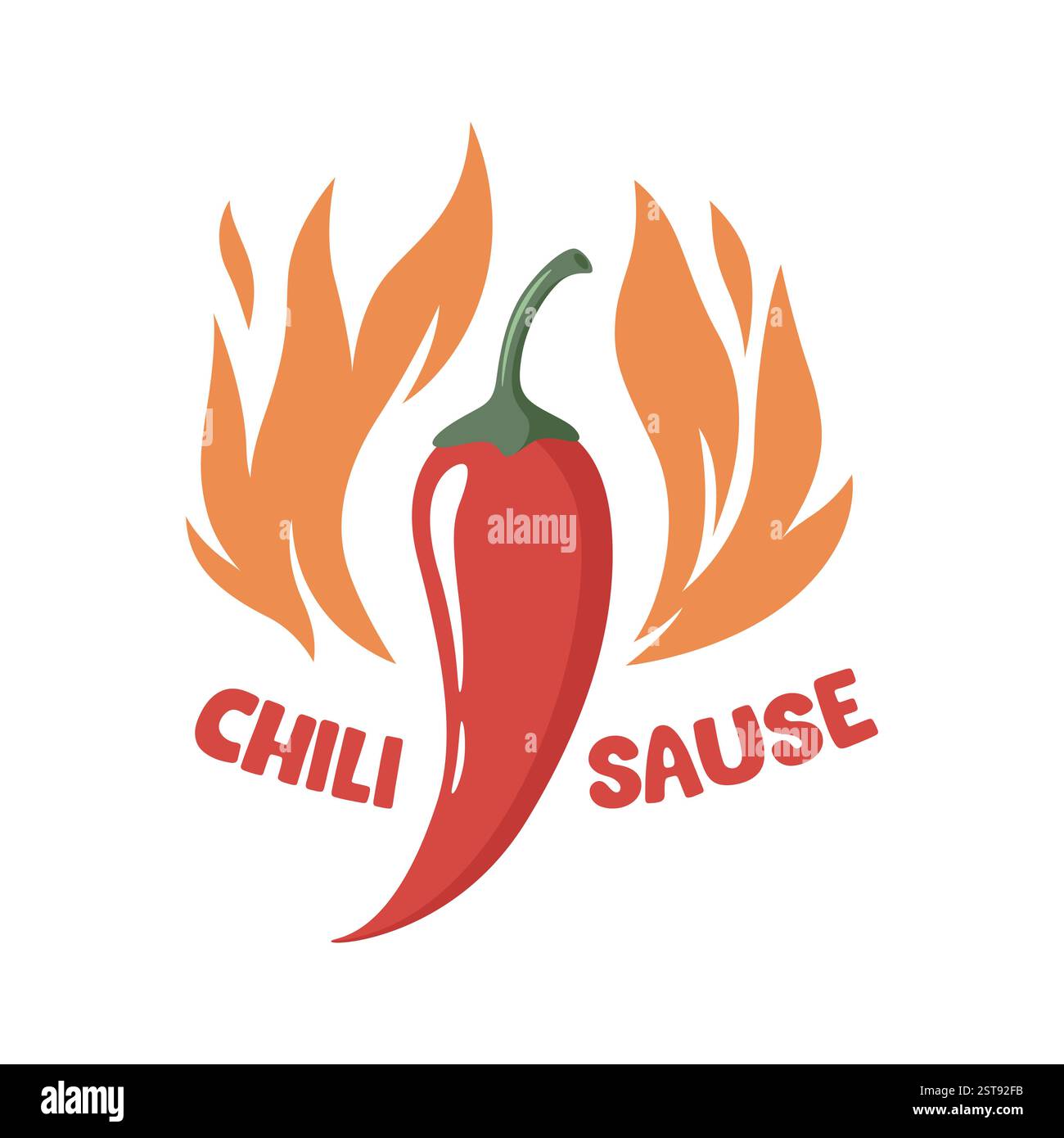Scharfer Chili-Pfeffer Mit Flammen Hot Sauce Logo. Feurige Chili-Pfeffer-Illustration Für Scharfes Lebensmittel-Branding. Chili Pfeffer Vektor Kunst mit Feuer für heiß Stock Vektor