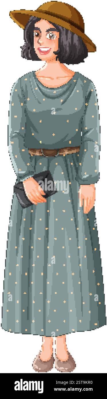 Stilvolle Frau mit Hut und Handtasche Stock Vektor