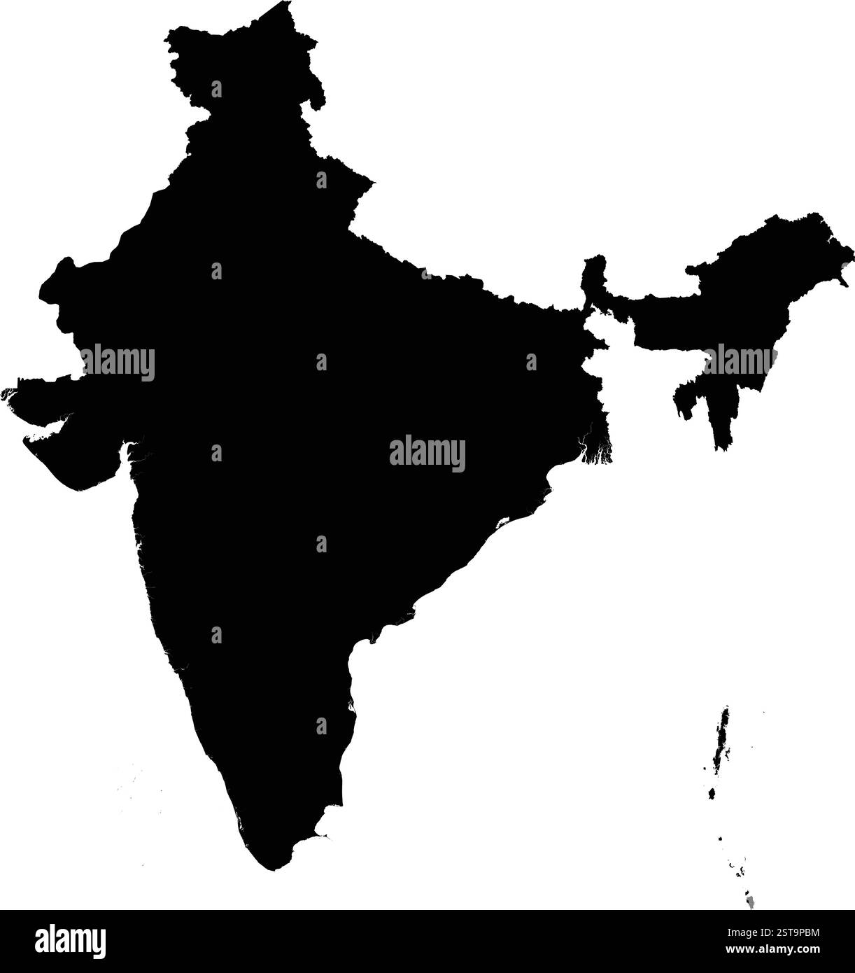 Editierbare Vektor-Silhouettenkarte des asiatischen Landes Indien. Stock Vektor