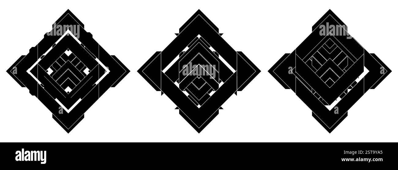 Digitales Sci-fi-Elementset mit abstrakter Technologie. Schwarze isolierte futuristische Formen auf weißem Hintergrund. Vektorabbildung Stock Vektor