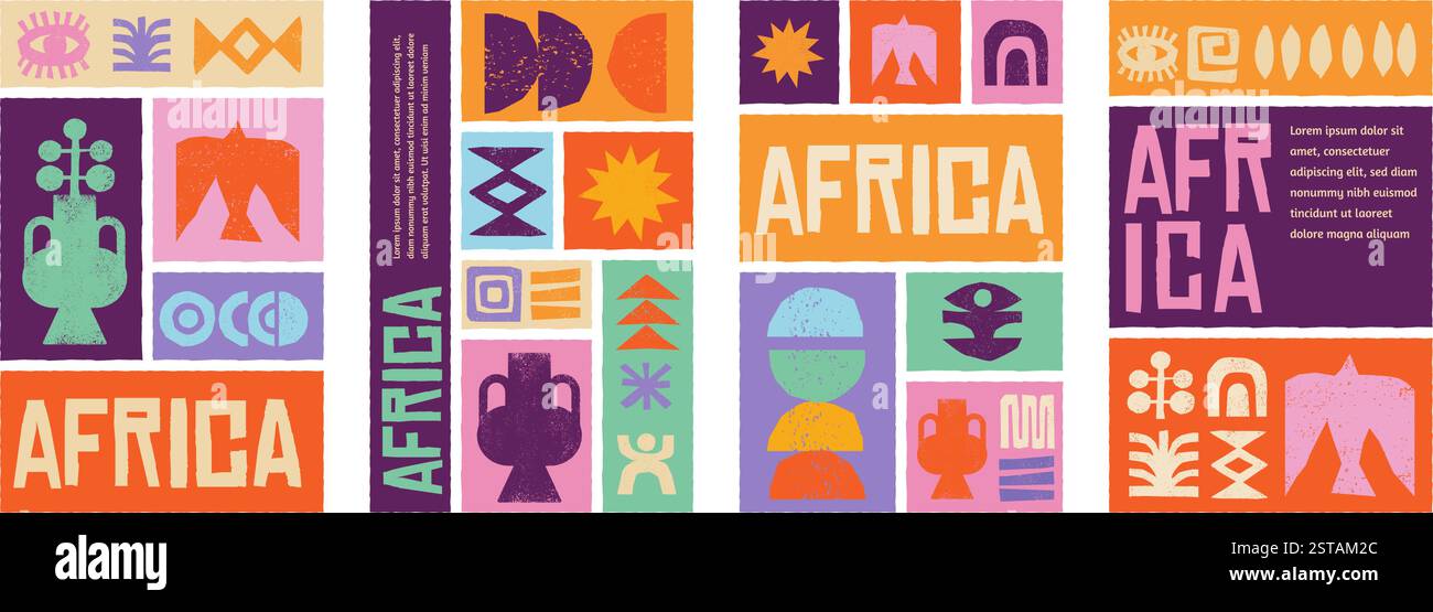 Abstraktes, strukturiertes, handgezeichnetes Design. Afrika, Tribal Art, Design, Handwerk und Töpferkonzepte Illustrationen. Abstrakte Hintergründe, Rahmendesign Stock Vektor