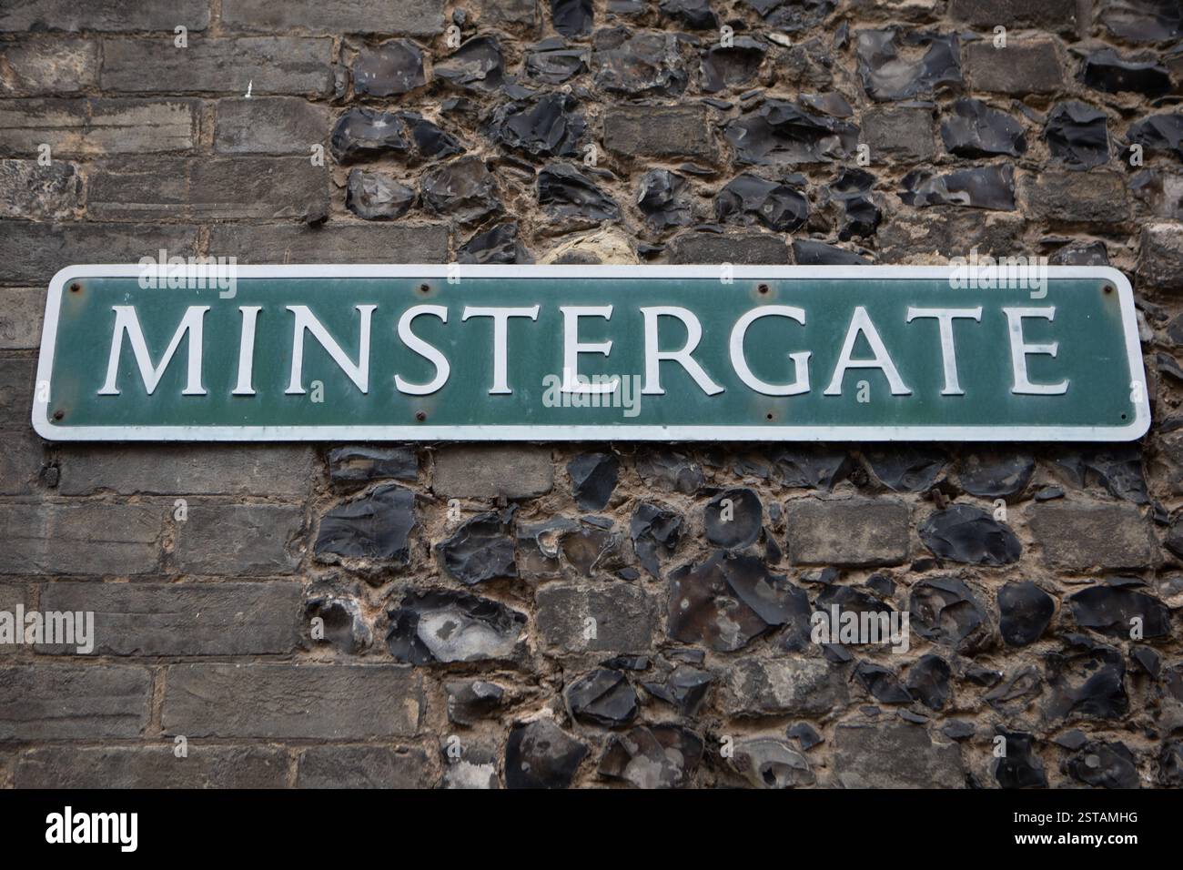 Minstergate Straßenschild, Thetford Stockfoto