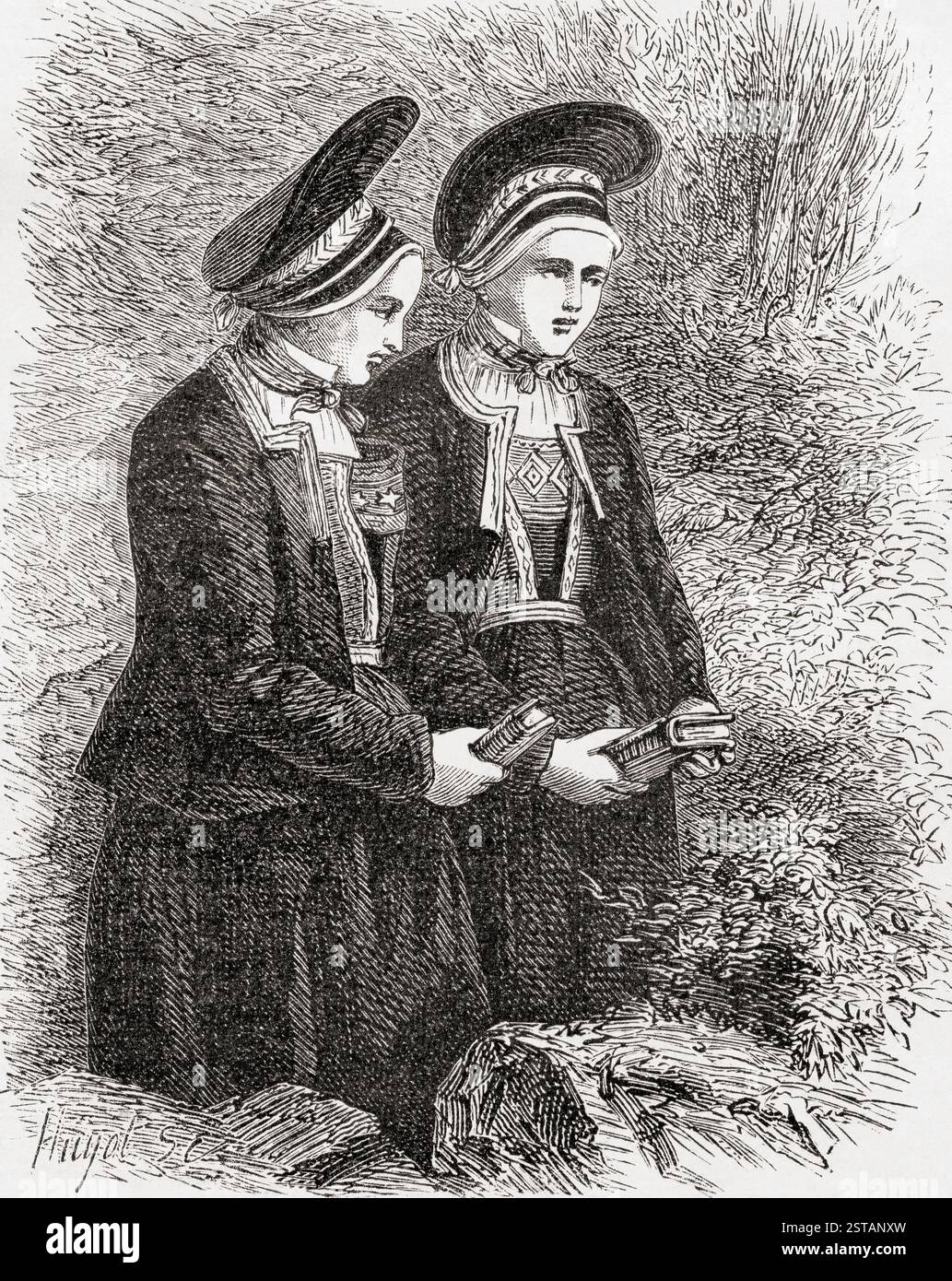 Typische Kleidung der Frauen aus Stavanger, Norwegen, 19. Jahrhundert. Aus Le Tour du Monde, veröffentlicht 1861. Stockfoto