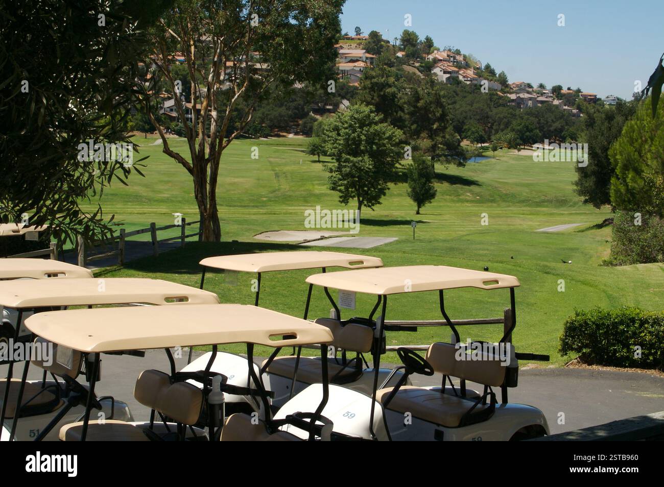 Golfwagen auf dem Golfplatz Stockfoto