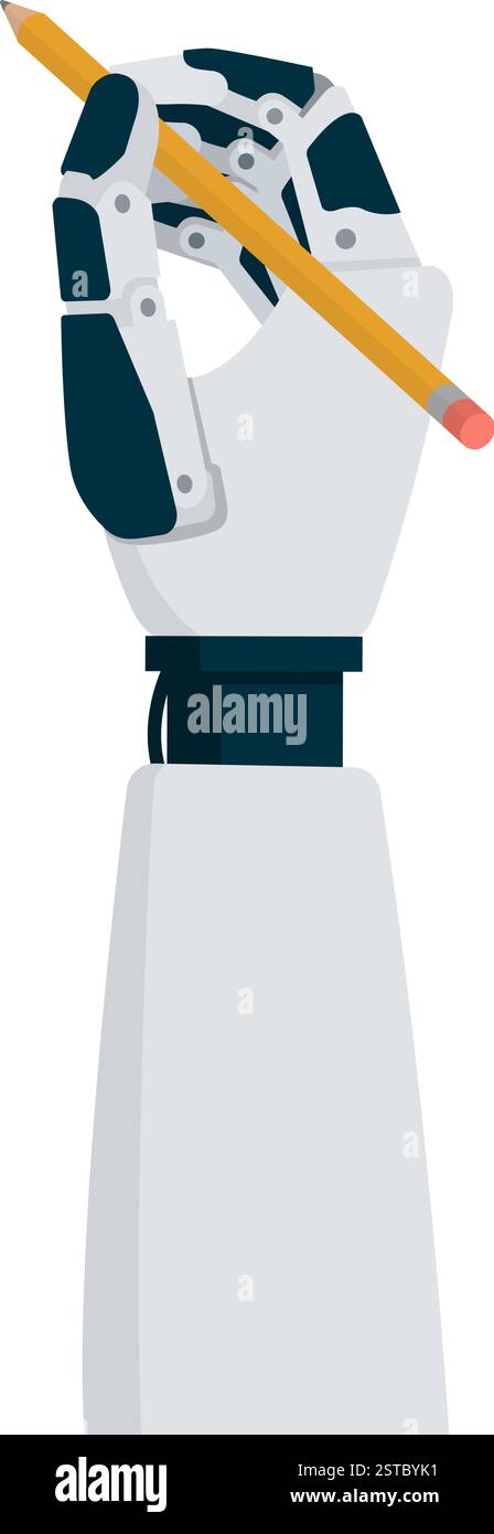 KI-Roboterhand mit Bleistift und Zeichnung, künstliche Intelligenz und generatives KI-Konzept Stock Vektor