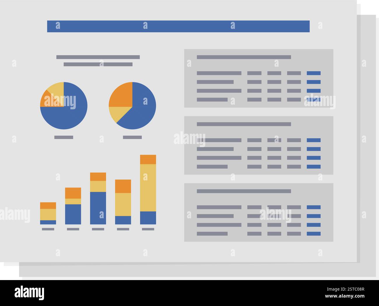 Finanzbericht mit Diagrammen und Daten: Bankwesen, Unternehmensführung und Investitionskonzept Stock Vektor