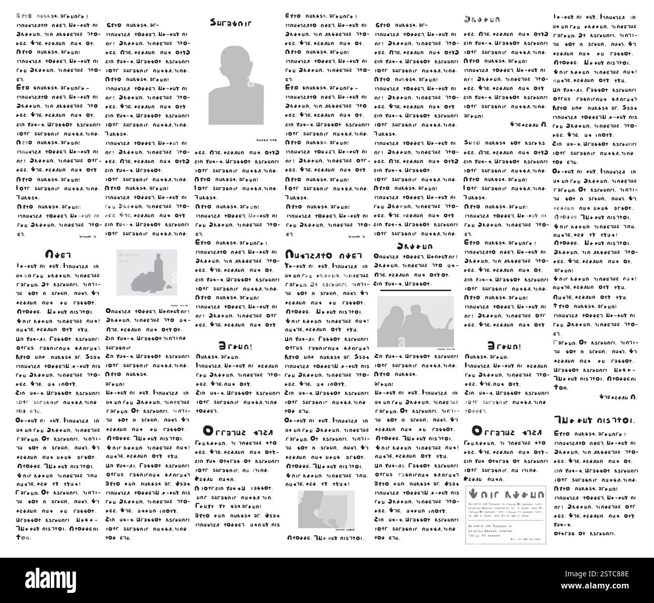 Gefälschte Zeitung auf eine nicht vorhandene Sprache Stockfoto