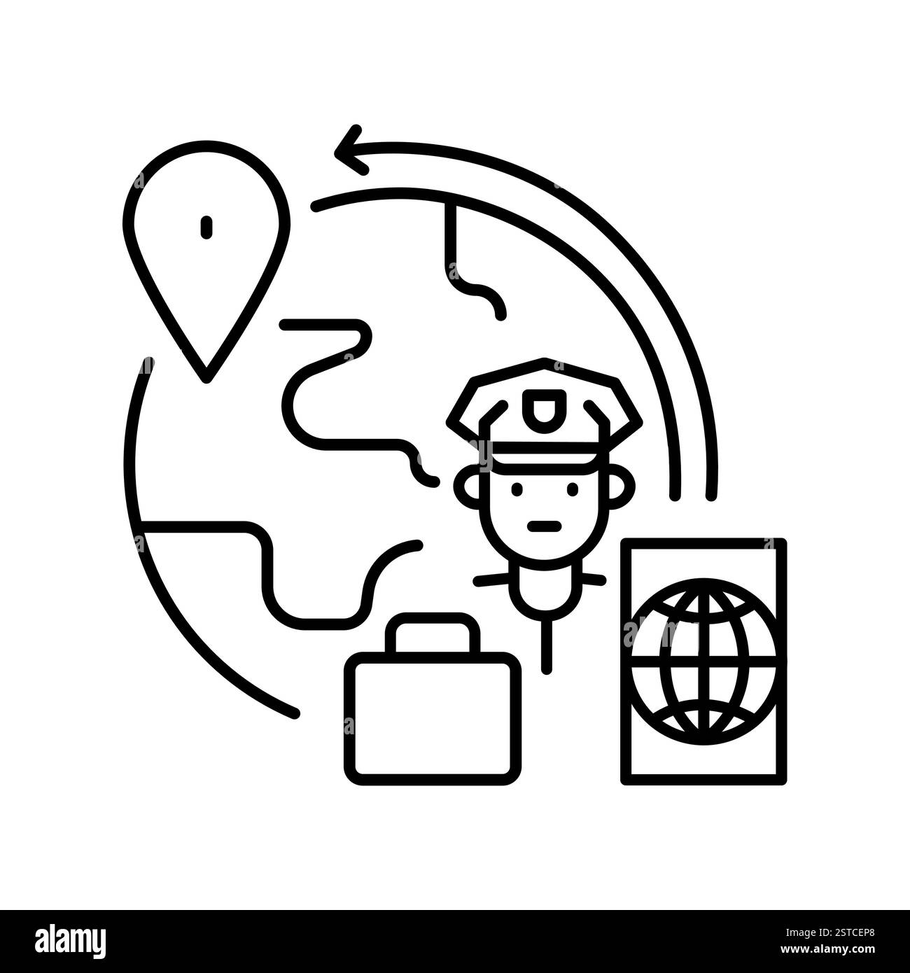 Symbol für die Zeile der Migrationsrichtlinie. Vektorisoliertes Element. Bearbeitbare Kontur. Stock Vektor