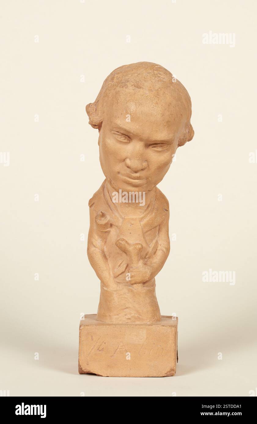 Eine Karikatur von Jean-Edouard Laborie in Bluse und Rolle, mit einem Knochen im Bild. Ein Remobus fügt dem Porträt ein visuelles Wortspiel hinzu. Stockfoto