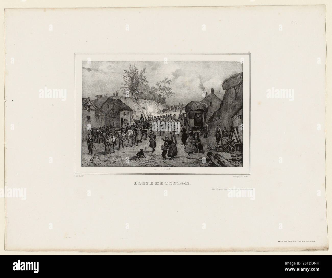 Ein Konvoi von Sträflingen, die per Wagen transportiert werden, veranschaulicht historische kriminelle Transportmethoden. Stockfoto