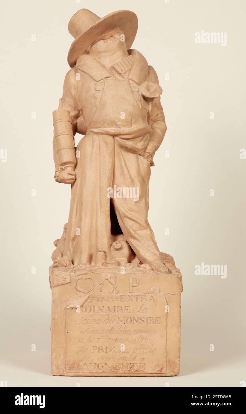 Eine Karikatur von Louis-Désiré Véron, dargestellt mit Mantel, Hochpass, Krawatte und Hut. Das Bild enthält humorvoll eine Klystere, eine Ratte und einen Rebus, die das medizinische Feld widerspiegeln. Stockfoto