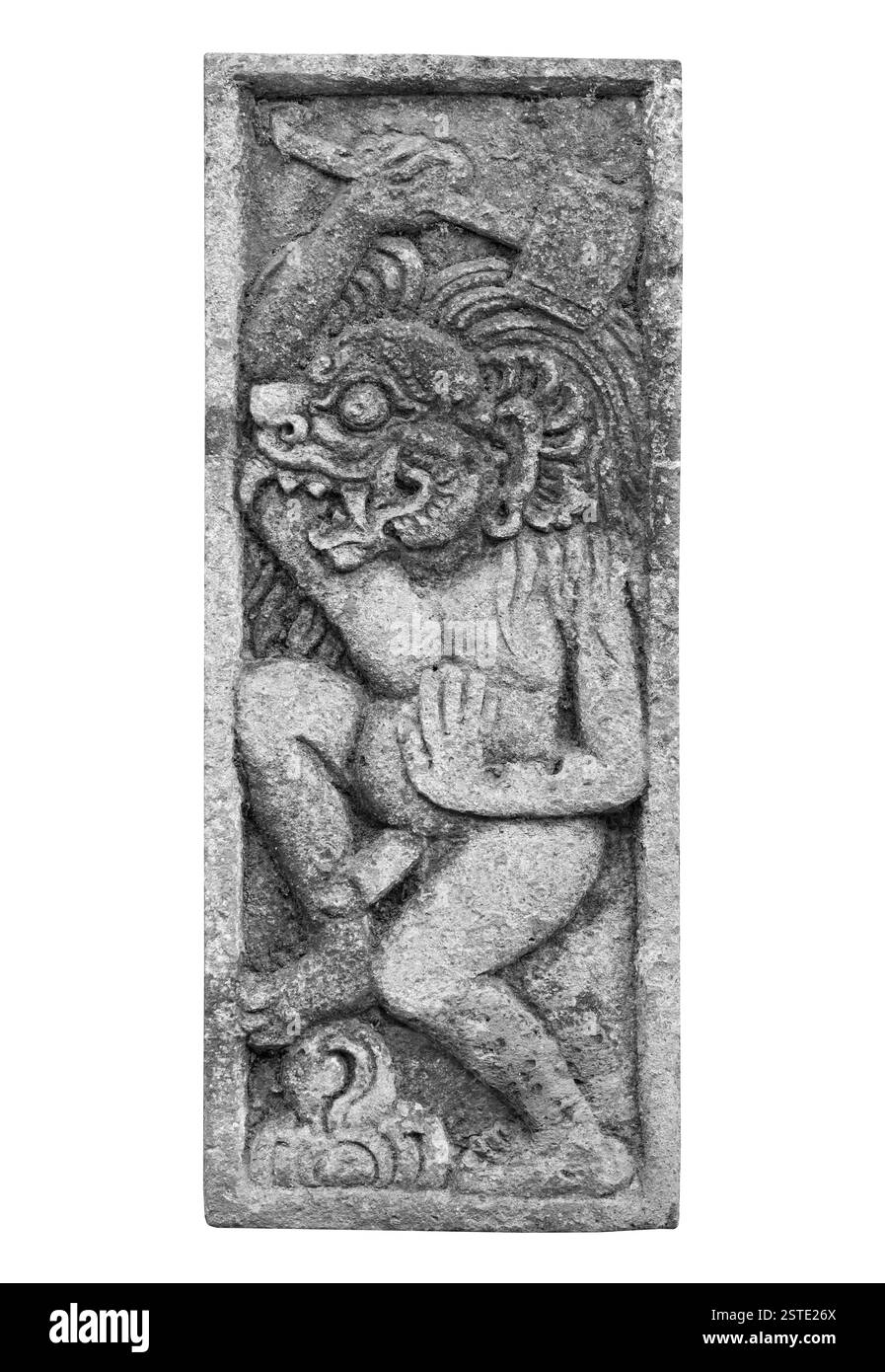Nackte mythische Kreatur - architektonische Steindekoration aus Indonesien Stockfoto