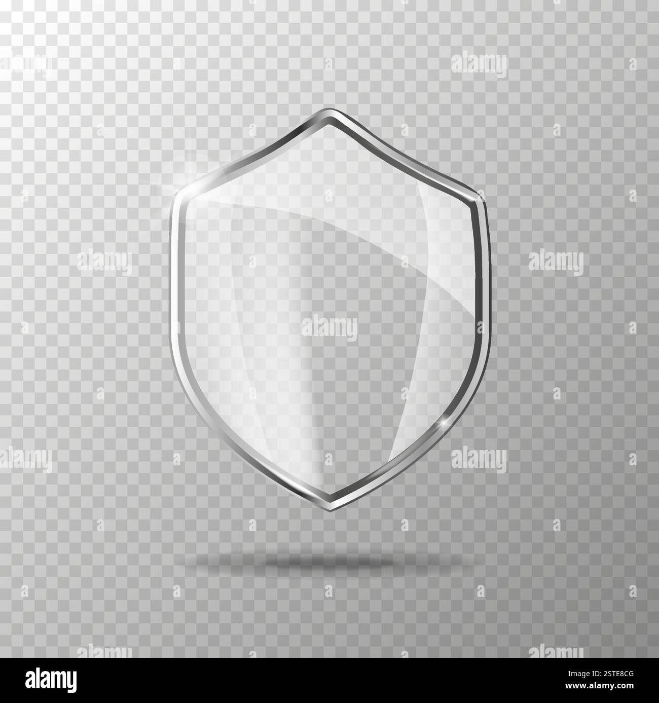 Glassieb-Set. Schutzschild-Konzept. Symbol für Sicherheitsausweis. Sichtschutzbanner. Sicherheitsetikett. Stock Vektor