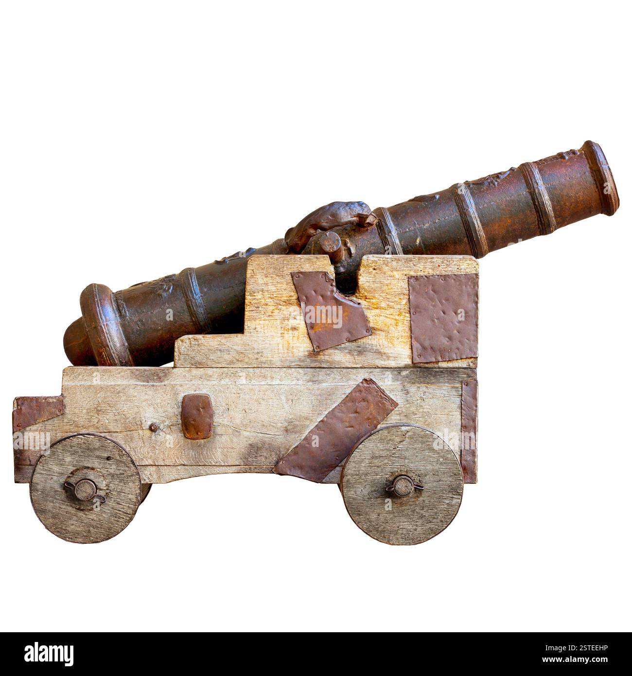 Mittelalterliche Kanone isoliert auf weißem Hintergrund. Antike europäische Artillerie Stockfoto