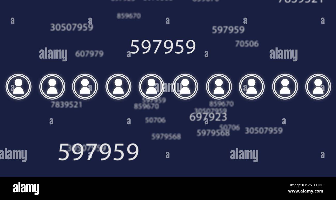 Benutzersymbole und -Zahlen werden auf dunkelblauem Hintergrund angezeigt Stockfoto