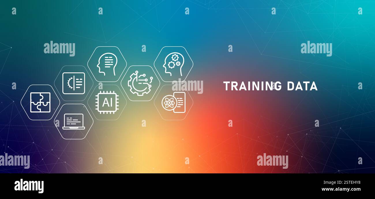 Trainingsdaten Gradienten Header Moderne Technologie Systemoptimierung intelligente maschinelle Entwicklung Lernprogramm KI künstliche Intelligenz Informationen Stock Vektor