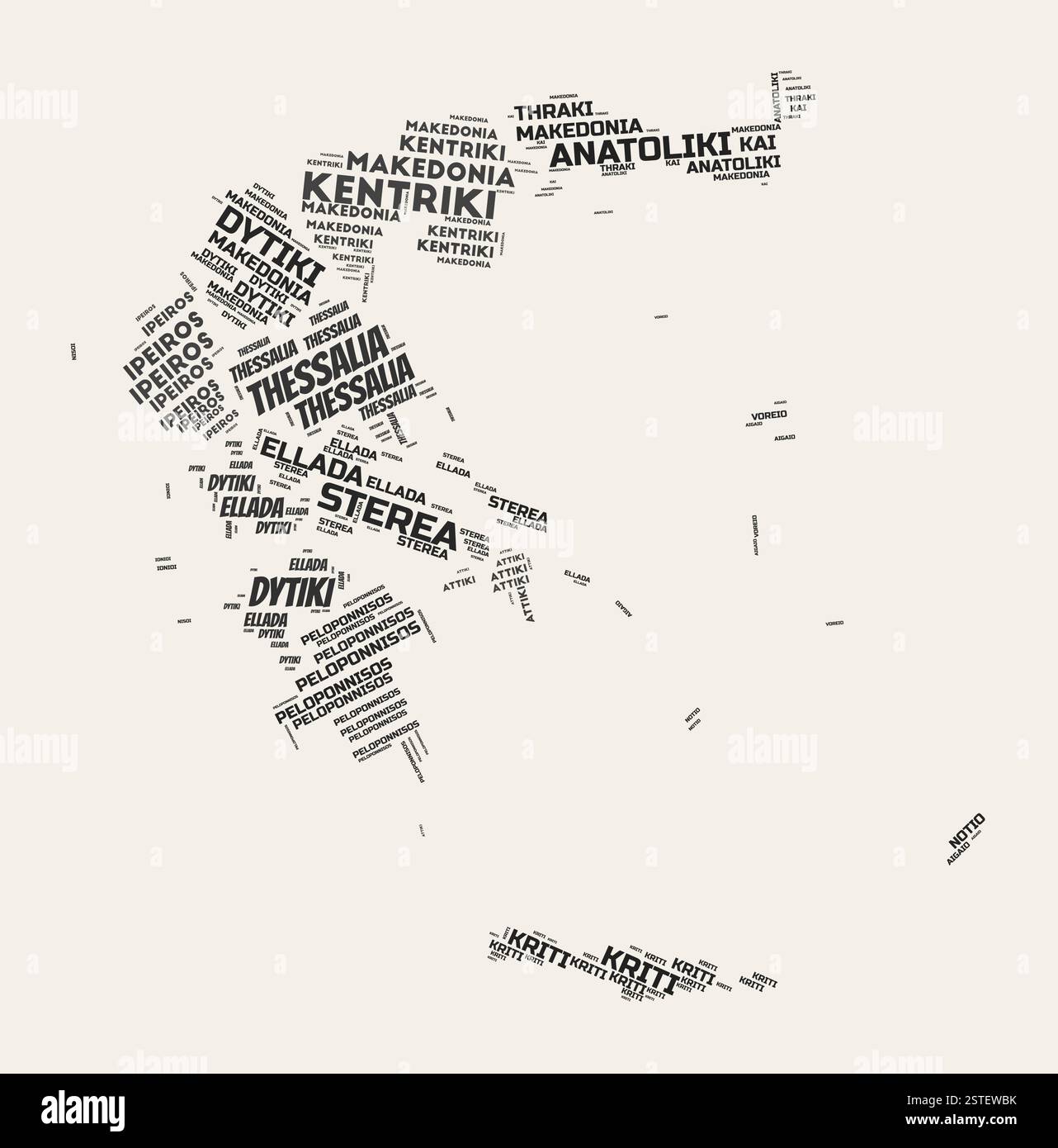 Griechenland Word Cloud. Land mit Geschäftsbereich Regionen. Griechenland typographischer Text Wolken Vektorbild Design. Landschaftbild im Vintage gazette-Stil. Stock Vektor