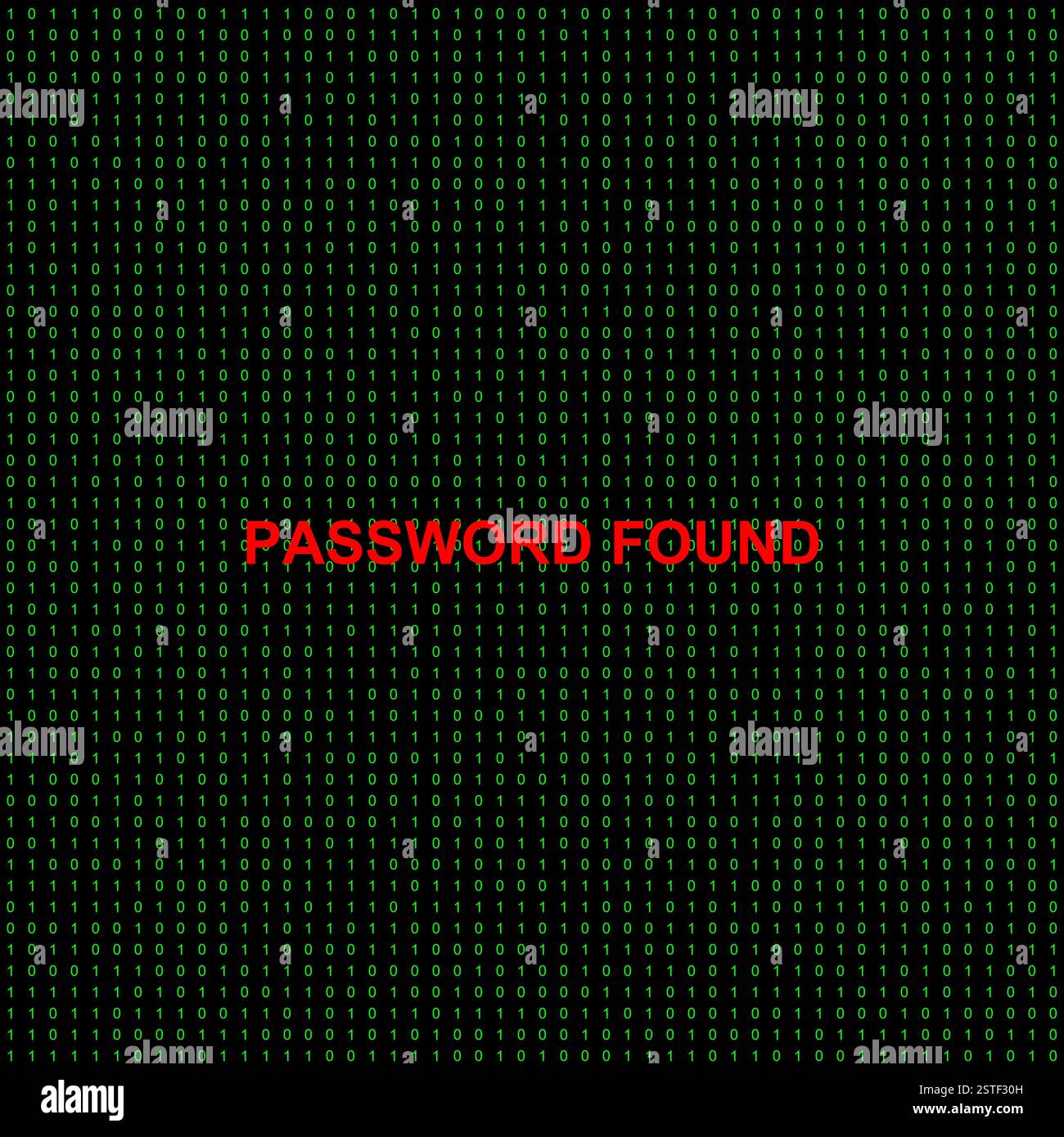 Kennwort mit großem Text auf dem Hintergrund von Hunderten von Nullen und Nullen, ideal für das Konzept von Sicherheitsverletzungen und System-Hacking Stockfoto