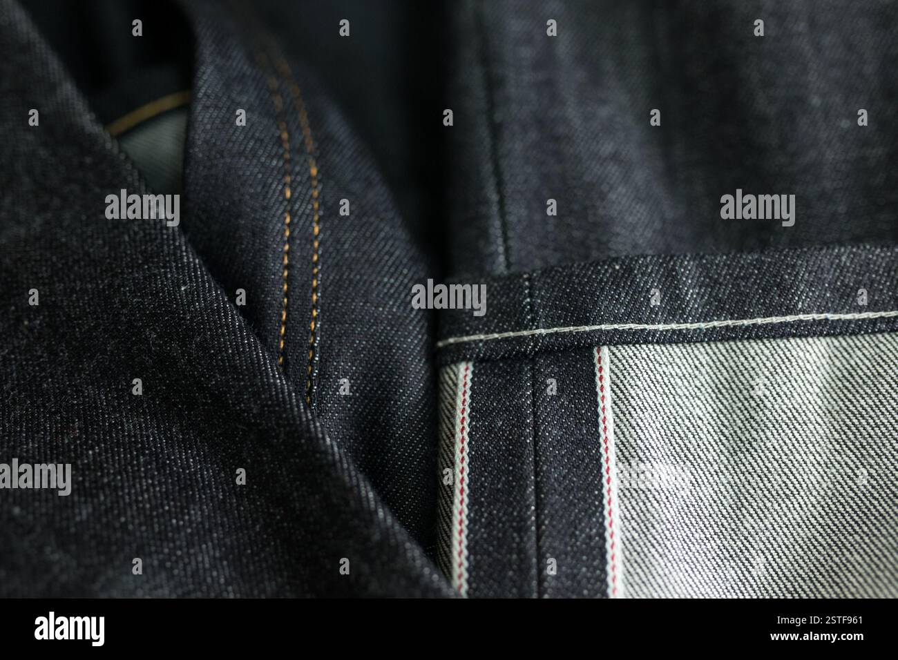 Selvedge Denim Jeans Nahaufnahmen Stockfoto