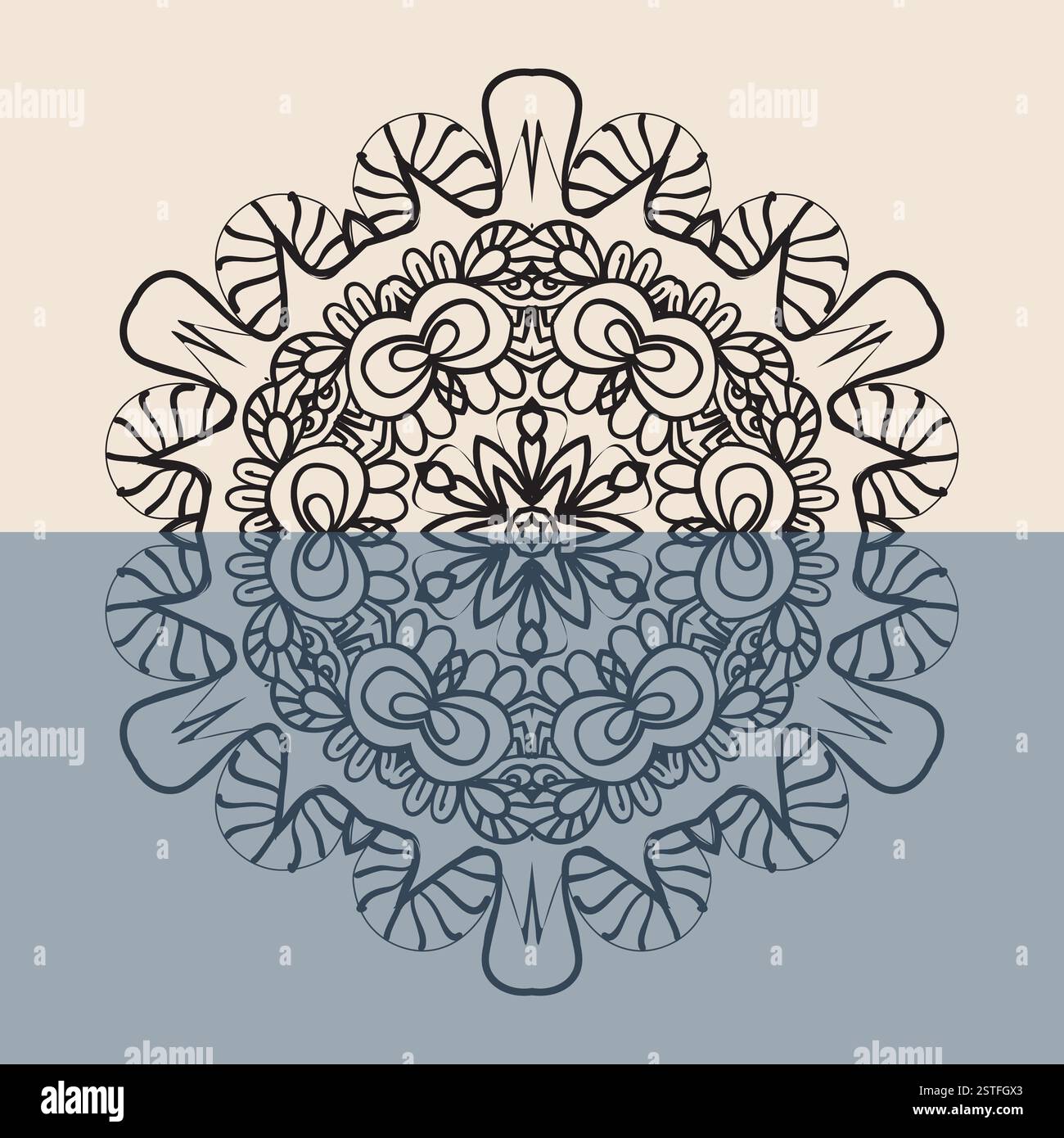 Umreißen des Mandala-Hintergrunds für Grußkarten, Broschüren, Karten oder Einladungen mit islamischen, arabischen, indischen, osmanischen und asiatischen Motiven. Stockfoto