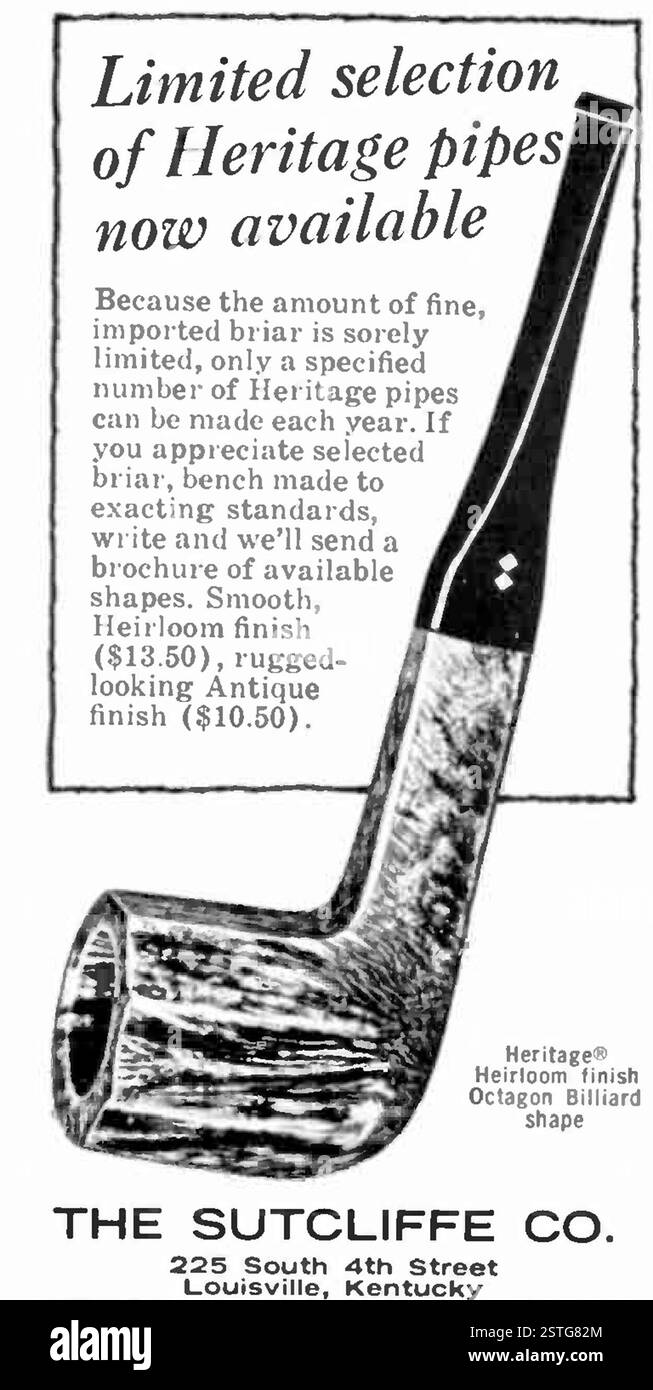 1964 US Sutcliffe Kentucky Rauchpfeife Werbespot Stockfoto