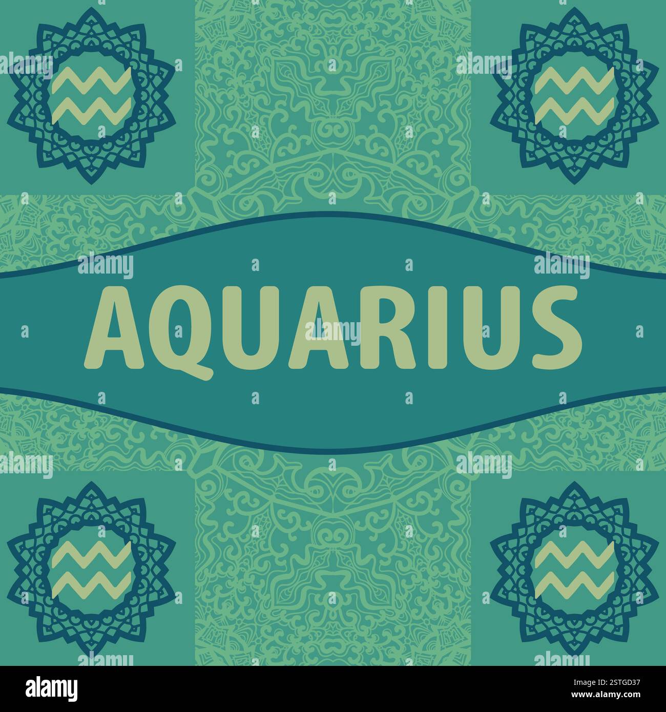 Handgezeichnetes Sternzeichen Aquarius mit ethnischem, geometrischem Doodle-Muster im orientalischen Stil. Westliches Horoskop-Symbol. Vektorillustra Stockfoto