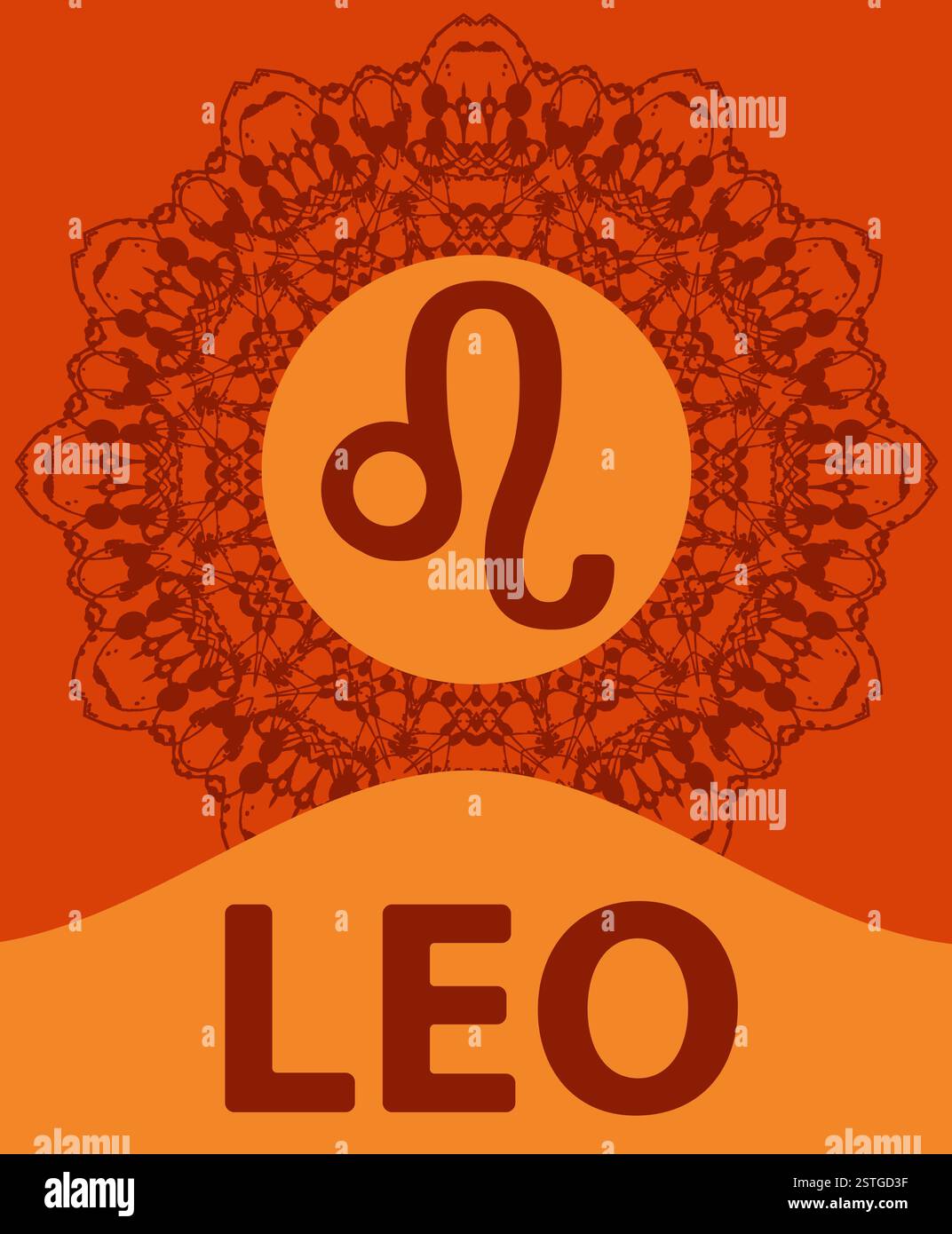 Leo. Löwe. Sternzeichen-Symbol mit Mandala-Druck. Vektorabbildung. Stockfoto