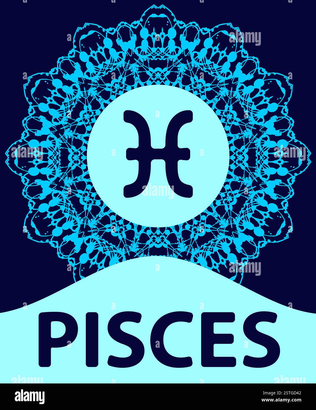 Fische. Fisch. Sternzeichen-Symbol mit Mandala-Druck. Vektorabbildung. Stockfoto