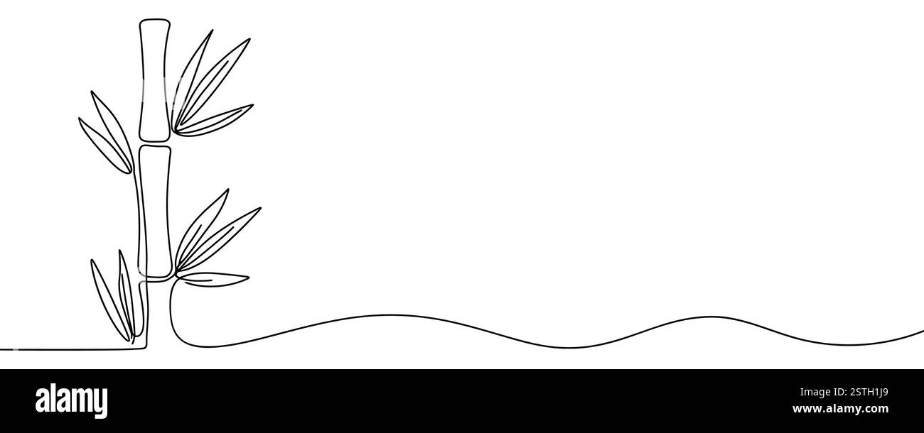 Einzelne durchgehende Linienzeichnung von Bambusbäumen für die Identität des Plantagenlogos. Frisches, immergrünes, mehrjähriges Pflanzenkonzept für Pflanzensymbol. Modern Stock Vektor