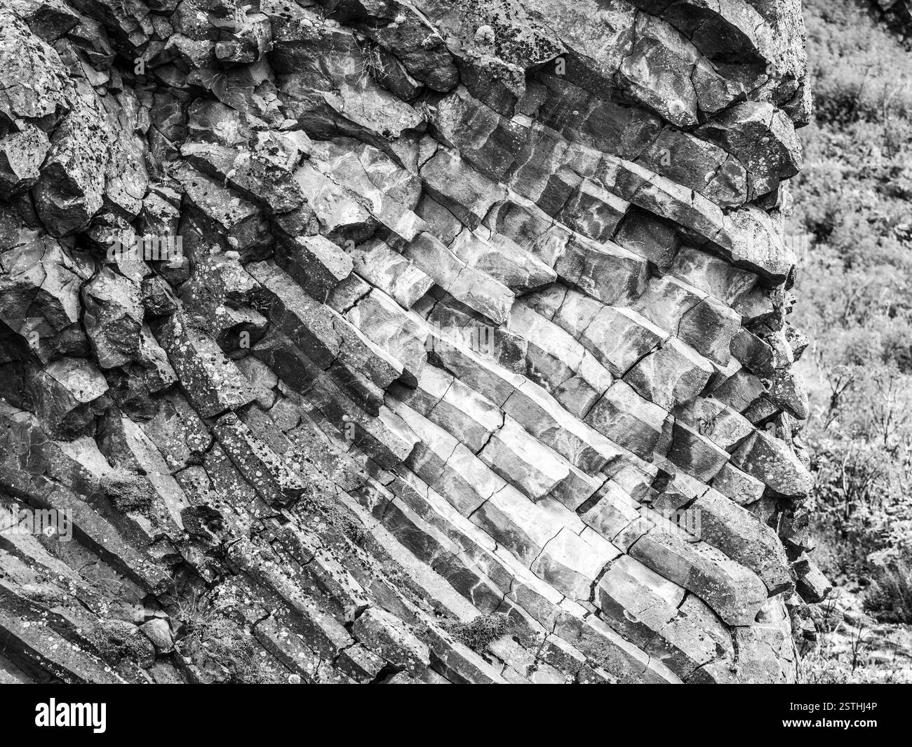 Felsformation mit Lavasäulen, in der Nähe von Hjalparfoss, südliches Hochland, Island, Europa Stockfoto
