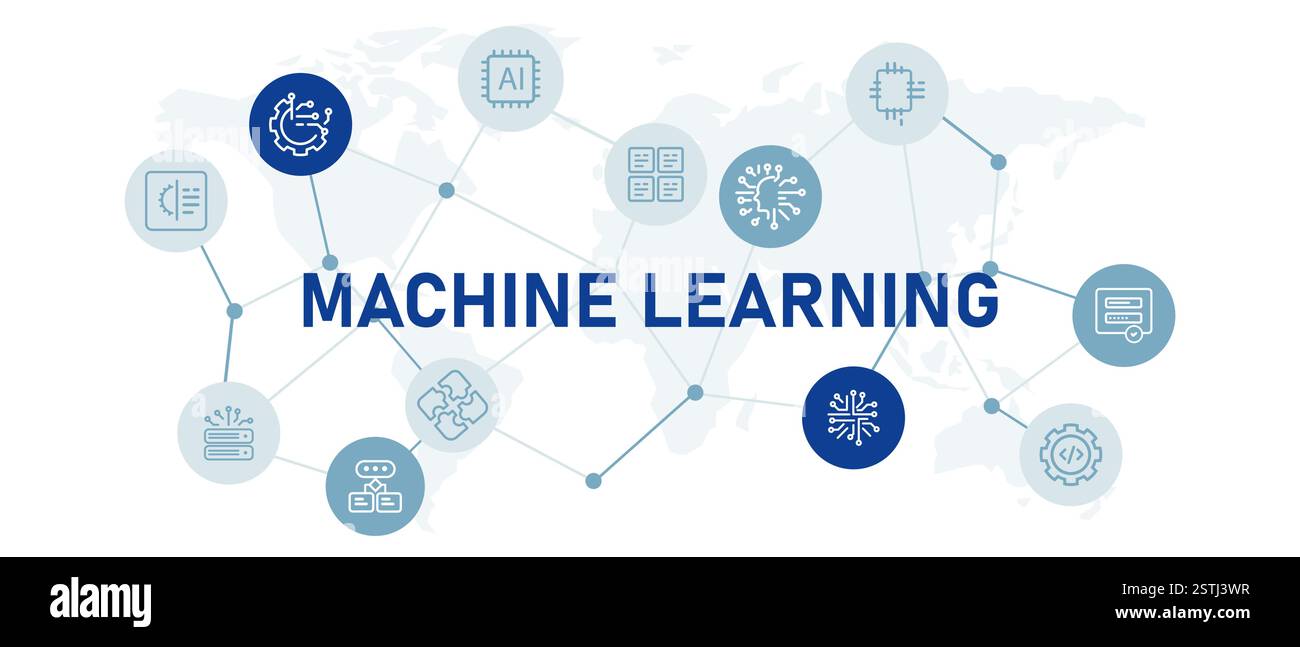 Maschinelles Lernen KI künstliche Intelligenz Technologie Icon setzen moderne futuristische Robotertechnologie Entwicklungsdaten Analyse der Programmierung Engine Denken Stock Vektor