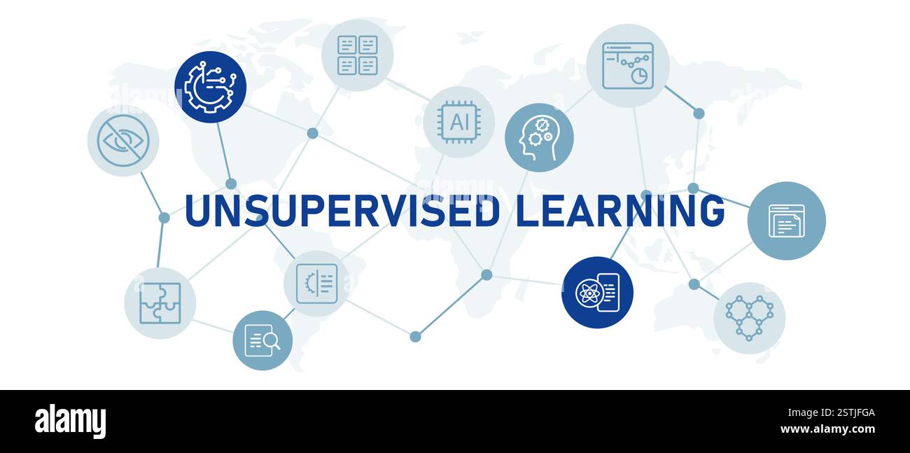 Unbeaufsichtigtes Lernen Icon Illustration KI künstliche Intelligenz Lernen Intelligente Maschine Automatisierung Entwicklung System Algorithmus Self Learning Engine Stock Vektor