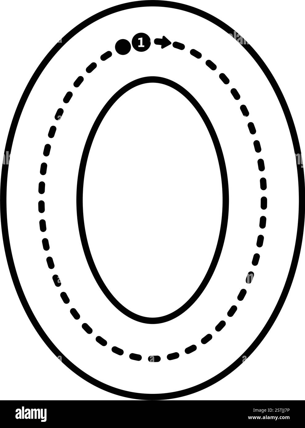 Rückverfolgung Nummer 0 Vorschreiben mit gepunkteten Linien Mathematik-Arbeitsblattelement für Kinder im Kindergarten und Vorschulalter für Handschriftübungen Stock Vektor