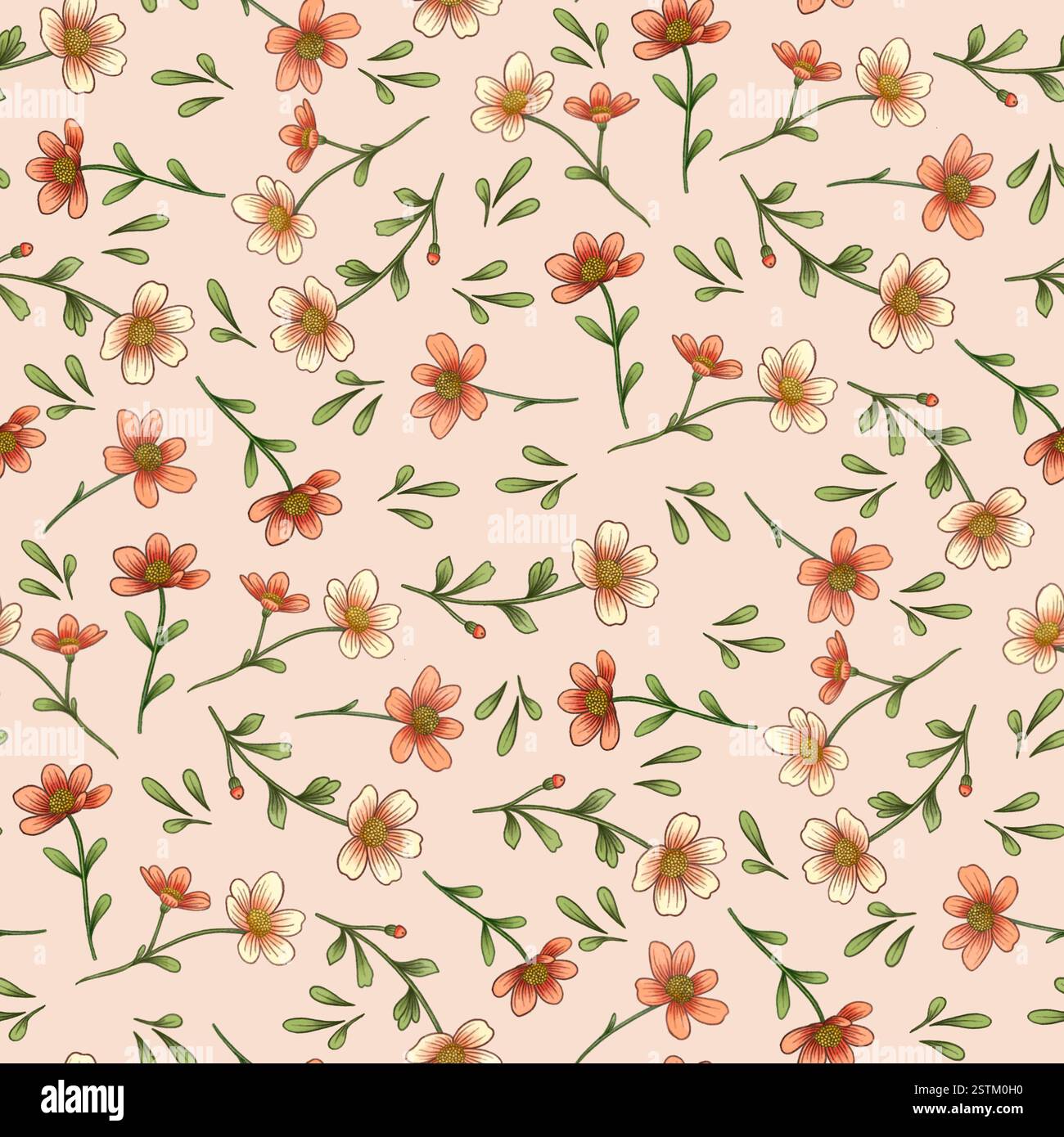 Kleine Aquarellblumen Nahtloses Muster, Handgezeichnetes Blumen-Design. Stockfoto