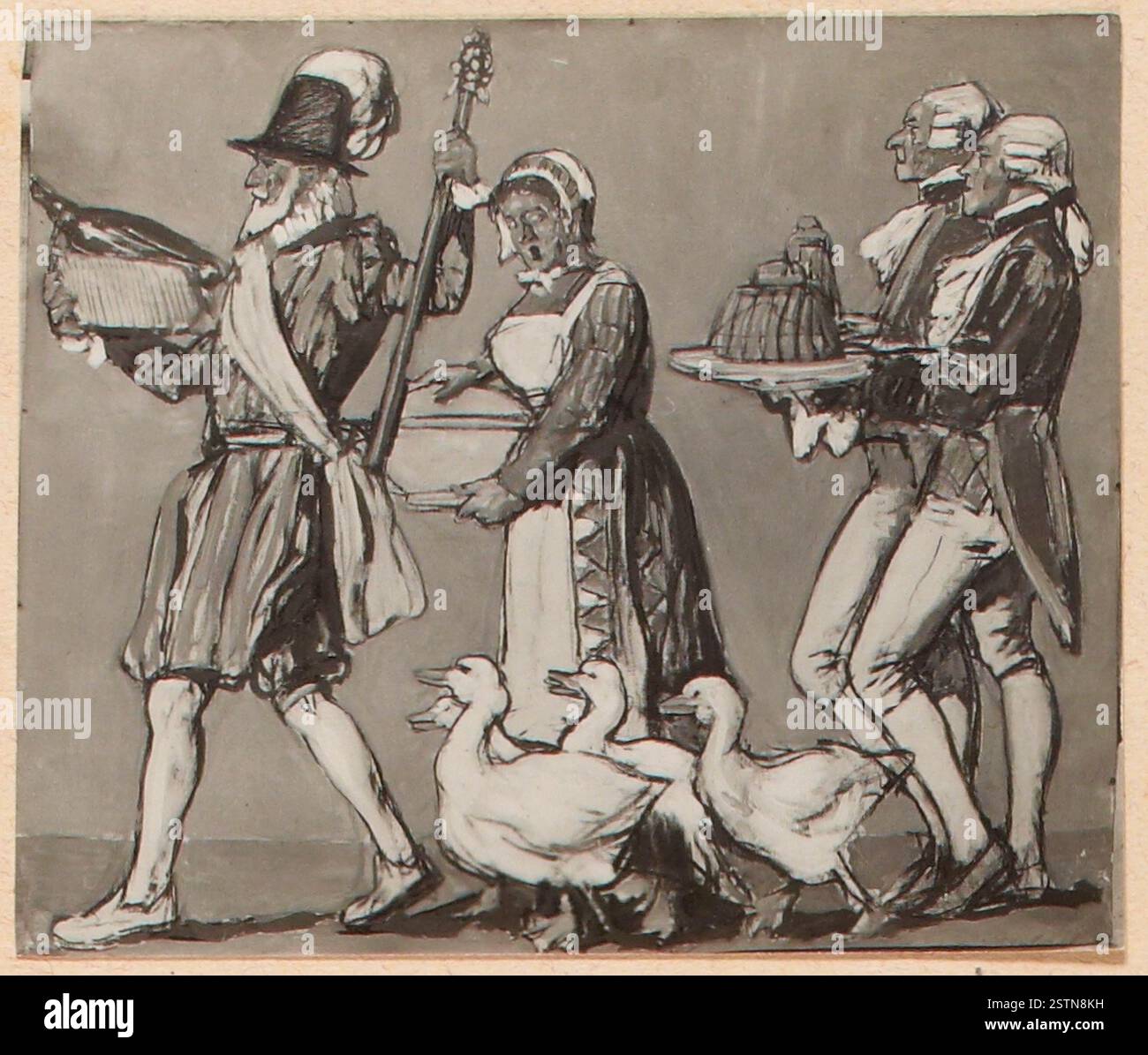 Foto von Lucien Jonas' Fresken von Edmond Maillard aus dem Jahr 2000, die eine indische Akte von Menschen mit Essen im 8. Arrondissement von Paris, einer historischen Pariser Szene, darstellen. Stockfoto