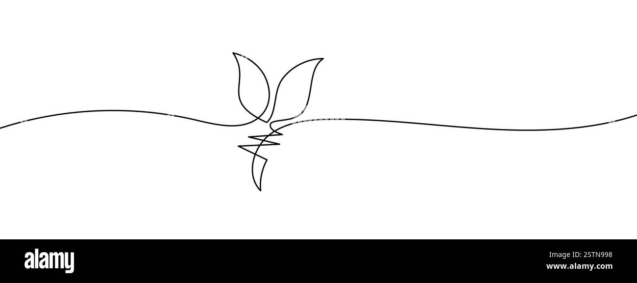 Eine zeitgenössische einzeilige Zeichnung, die mehrere Setzlinge zeigt, die auf einem Feld wachsen und Landwirtschaft, Nachhaltigkeit und ökologische Landwirtschaft repräsentieren. Ideal Stock Vektor