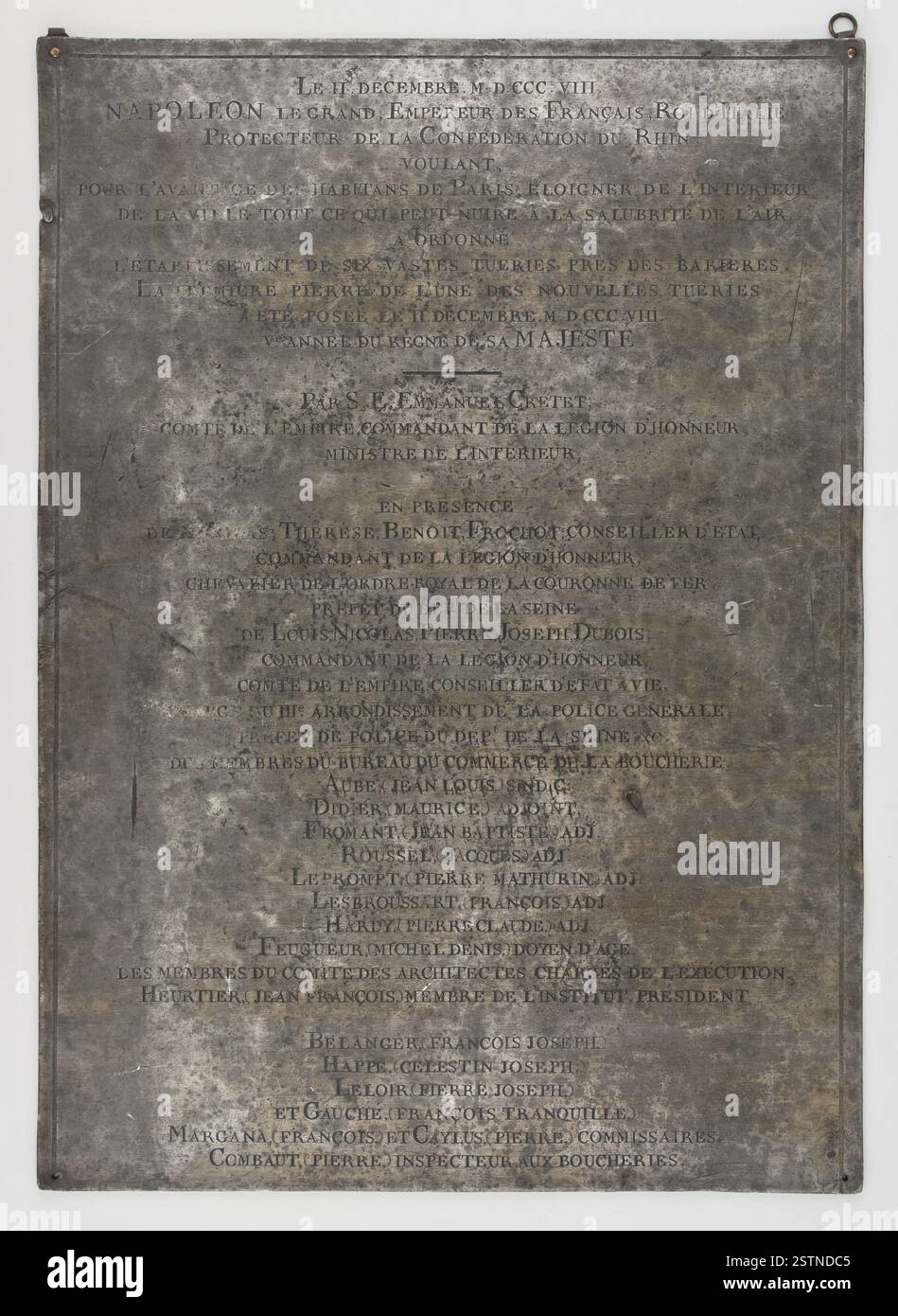 Ein Medaillon von Jean-Pierre Droz aus dem Jahr 1808 mit einer Inschrift von 41 Zeilen, die den historischen Kontext und die Bedeutung der Zeit sowie den Einfluss von Archäologie und Epigraphik auf die Numismatik widerspiegelt. Stockfoto