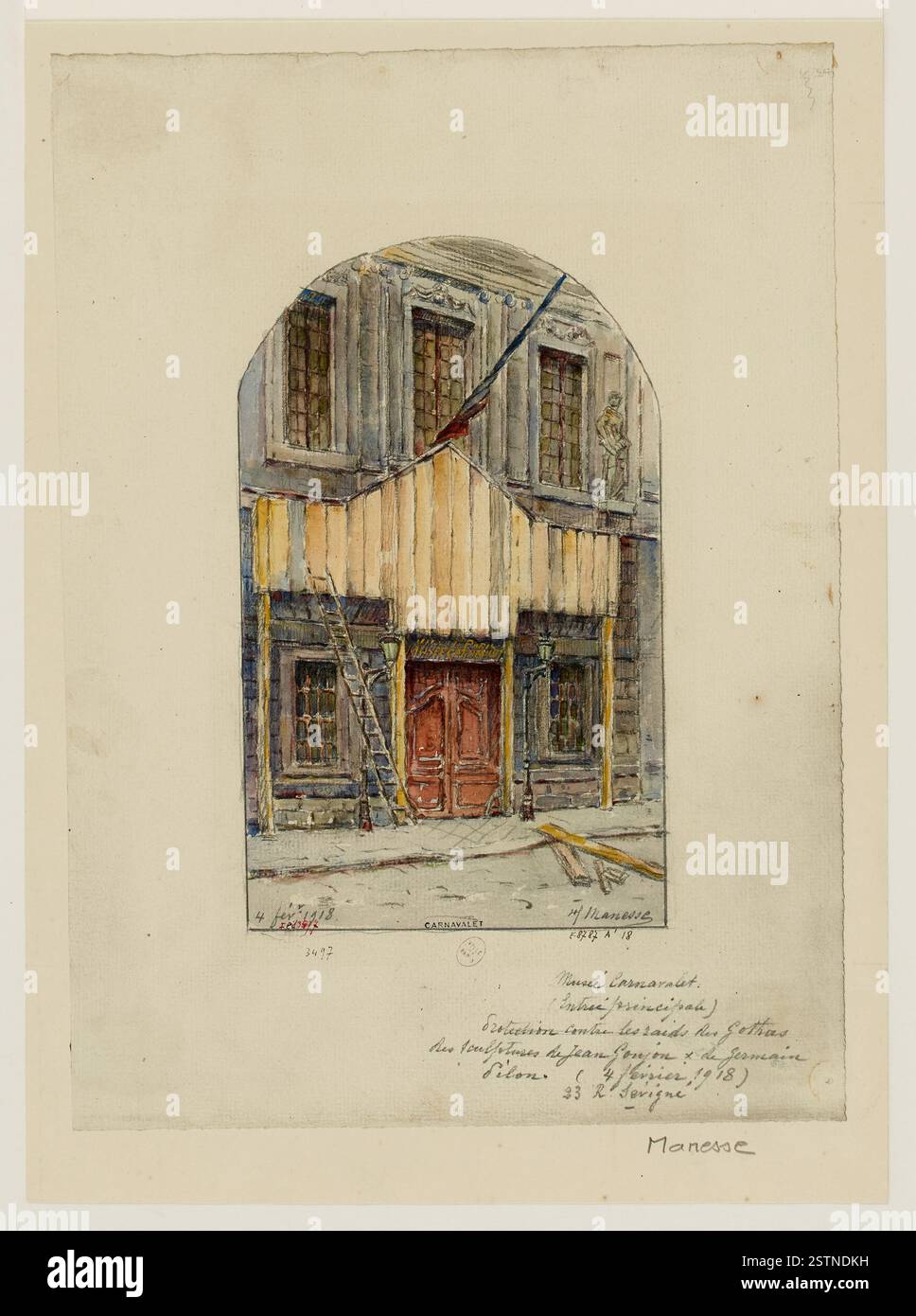 Eine Zeichnung von Georges-Henri Manesse, erstellt am 4. Februar 1918. Dieses Kunstwerk stellt Manesses Auseinandersetzung mit der visuellen Komposition während des frühen 20. Jahrhunderts dar. Stockfoto