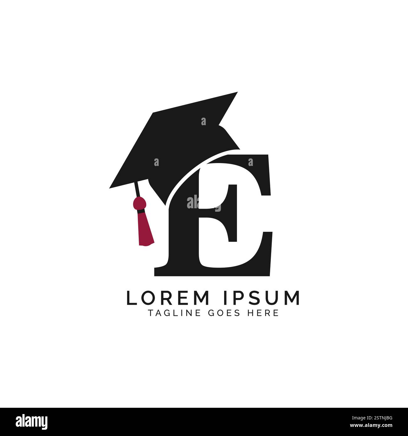 Buchstabe E mit Graduierungskappe. Buchstabe E Education hat-Symbol Stock Vektor