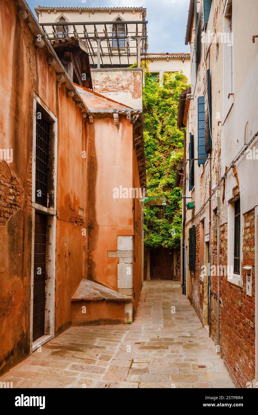 Historische Altstadt von Venedig, schmale Gasse Stockfoto