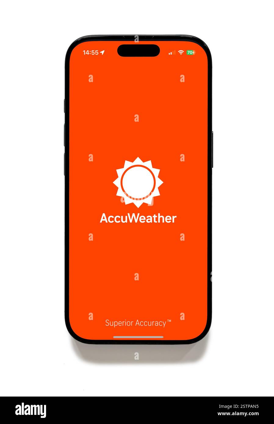 Die Accuweather Weather App auf einem iPhone 16 Plus Stockfoto